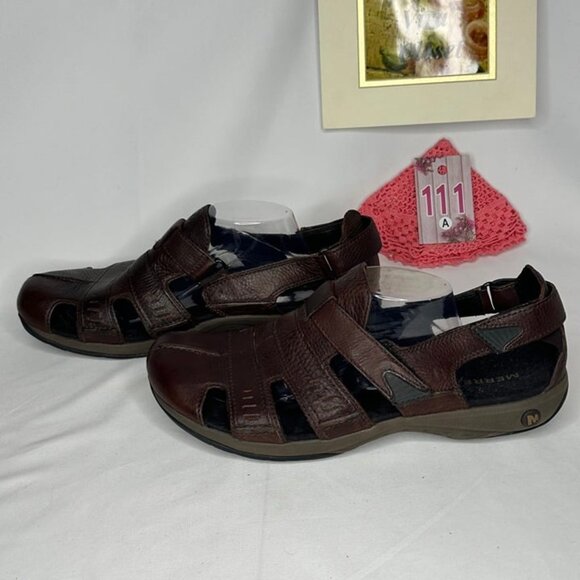 Merrell Galien Chili Brown Leather Hook and Loop Sandals Size 13/46 - Picture 3 of 11